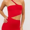 Abito lungo asimmetrico con cut-out in jersey Kalina in rosso scarlatto Abito lungo asimmetrico con cut-out in jersey Kalina in rosso scarlatto