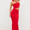Abito lungo asimmetrico con cut-out in jersey Kalina in rosso scarlatto Abito lungo asimmetrico con cut-out in jersey Kalina in rosso scarlatto
