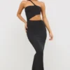 Abito lungo asimmetrico con cut-out in jersey Kalina, nero Abito lungo asimmetrico con cut-out in jersey Kalina, nero