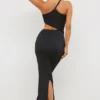 Abito lungo asimmetrico con cut-out in jersey Kalina, nero Abito lungo asimmetrico con cut-out in jersey Kalina, nero