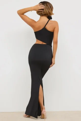 Abito lungo asimmetrico con cut-out in jersey Kalina, nero
