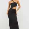 Abito lungo asimmetrico con cut-out in jersey Kalina, nero Abito lungo asimmetrico con cut-out in jersey Kalina, nero