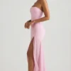 Abito lungo asimmetrico senza spalline con gonna a sirena Melina in rosa tenue Abito lungo asimmetrico senza spalline con gonna a sirena Melina in rosa tenue