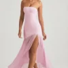 Abito lungo asimmetrico senza spalline con gonna a sirena Melina in rosa tenue Abito lungo asimmetrico senza spalline con gonna a sirena Melina in rosa tenue