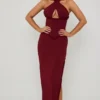Abito lungo con corpetto allacciato e scollo all’americana Penelope in rosso bacca Abito lungo con corpetto allacciato e scollo all’americana Penelope in rosso bacca