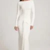 Abito lungo con scollo a barchetta e lacci in jersey morbido Mericia, bianco Abito lungo con scollo a barchetta e lacci in jersey morbido Mericia, bianco