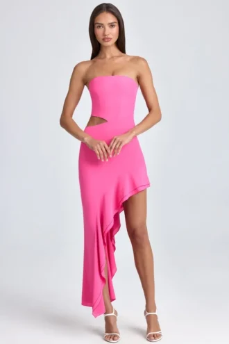 Abito lungo con scollo a fascia, cut-out e volant Acelynn in rosa lollipop Abito lungo con scollo a fascia, cut-out e volant Acelynn in rosa lollipop