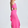 Abito lungo con scollo a fascia, cut-out e volant Acelynn in rosa lollipop Abito lungo con scollo a fascia, cut-out e volant Acelynn in rosa lollipop