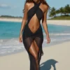 Abito lungo con scollo all’americana e cut-out Caicos in nero Abito lungo con scollo all’americana e cut-out Caicos in nero