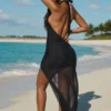 Abito lungo con scollo all’americana e cut-out Caicos in nero Abito lungo con scollo all’americana e cut-out Caicos in nero