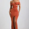 Abito lungo con scollo all’americana e cut-out in jersey morbido Karleen, colore arancione bruciato Abito lungo con scollo all’americana e cut-out in jersey morbido Karleen, colore arancione bruciato