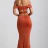 Abito lungo con scollo all’americana e cut-out in jersey morbido Karleen, colore arancione bruciato Abito lungo con scollo all’americana e cut-out in jersey morbido Karleen, colore arancione bruciato