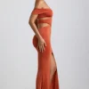 Abito lungo con scollo all’americana e cut-out in jersey morbido Karleen, colore arancione bruciato Abito lungo con scollo all’americana e cut-out in jersey morbido Karleen, colore arancione bruciato