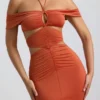 Abito lungo con scollo all’americana e cut-out in jersey morbido Karleen, colore arancione bruciato Abito lungo con scollo all’americana e cut-out in jersey morbido Karleen, colore arancione bruciato