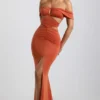 Abito lungo con scollo all’americana e cut-out in jersey morbido Karleen, colore arancione bruciato Abito lungo con scollo all’americana e cut-out in jersey morbido Karleen, colore arancione bruciato