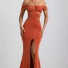 Abito lungo con scollo all’americana e cut-out in jersey morbido Karleen, colore arancione bruciato Abito lungo con scollo all’americana e cut-out in jersey morbido Karleen, colore arancione bruciato