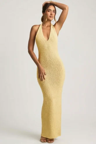 Abito lungo con scollo all’americana in bouclé Mirri, giallo