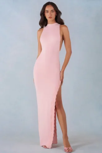 Abito lungo con scollo all’americana in modal Cataleya, rosa cipria