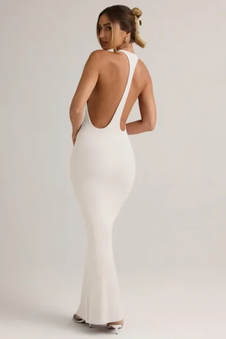 Abito lungo con scollo all’americana in modal Imelda, bianco