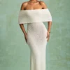 Abito lungo con spalle scoperte Naia Bouclé in bianco Abito lungo con spalle scoperte Naia Bouclé in bianco