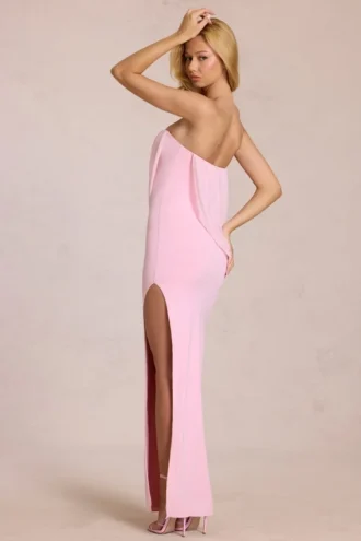 Abito lungo drappeggiato a fascia Caliane in rosa fiorito