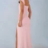 Abito lungo Elva in modal con scollo a cuore e drappeggio in vita, colore rosa cipria Abito lungo Elva in modal con scollo a cuore e drappeggio in vita, colore rosa cipria