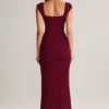Abito lungo Elva in modal con scollo a cuore e vita arricciata, color vino Abito lungo Elva in modal con scollo a cuore e vita arricciata, color vino