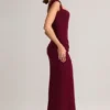 Abito lungo Elva in modal con scollo a cuore e vita arricciata, color vino Abito lungo Elva in modal con scollo a cuore e vita arricciata, color vino