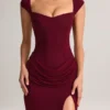 Abito lungo Elva in modal con scollo a cuore e vita arricciata, color vino Abito lungo Elva in modal con scollo a cuore e vita arricciata, color vino