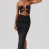 Abito lungo fino ai piedi con scollo all’americana e cut-out Oceane in nero
