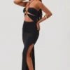 Abito lungo fino ai piedi con scollo all’americana e cut-out Oceane in nero