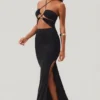 Abito lungo fino ai piedi con scollo all’americana e cut-out Oceane in nero