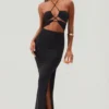 Abito lungo fino ai piedi con scollo all’americana e cut-out Oceane in nero