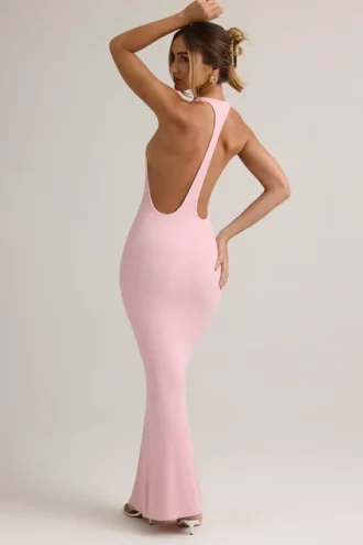 Abito lungo Imelda in modal con scollo a vogatore in rosa confetto