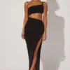 Abito lungo monospalla con cut-out Ishtar in nero Abito lungo monospalla con cut-out Ishtar in nero