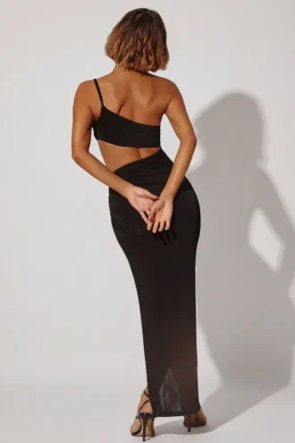 Abito lungo monospalla con cut-out Ishtar in nero