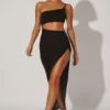 Abito lungo monospalla con cut-out Ishtar in nero Abito lungo monospalla con cut-out Ishtar in nero