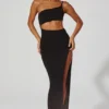 Abito lungo monospalla con cut-out Ishtar in nero Abito lungo monospalla con cut-out Ishtar in nero