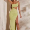 Abito lungo monospalla con cut-out Ishtar in verde Abito lungo monospalla con cut-out Ishtar in verde