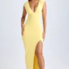 Abito lungo Sloane in modal con scollo a V e spacco sulla coscia, colore Lemon Sherbet Abito lungo Sloane in modal con scollo a V e spacco sulla coscia, colore Lemon Sherbet