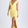Abito lungo Sloane in modal con scollo a V e spacco sulla coscia, colore Lemon Sherbet Abito lungo Sloane in modal con scollo a V e spacco sulla coscia, colore Lemon Sherbet