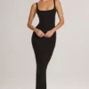 Abito lungo Soreia con scollo quadrato in Modal, colore nero