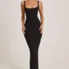 Abito lungo Soreia con scollo quadrato in Modal, colore nero