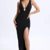 Abito lungo Zora in modal con scollo profondo e cut-out, nero Abito lungo Zora in modal con scollo profondo e cut-out, nero