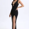 Abito lungo Zora in modal con scollo profondo e cut-out, nero Abito lungo Zora in modal con scollo profondo e cut-out, nero