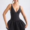 Abito micro mini con corsetto e orlo a palloncino allacciato Anahita in nero