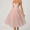 Abito midi a corpetto in tulle Cindy in rosa antico Abito midi a corpetto in tulle Cindy in rosa antico