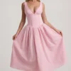 Abito midi A-line con fiocco in broderie anglaise Saidey in rosa tenue