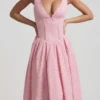 Abito midi A-line con fiocco in broderie anglaise Saidey in rosa tenue