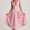 Abito midi A-line con fiocco in broderie anglaise Saidey in rosa tenue